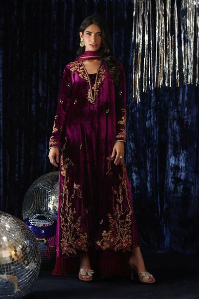 3 Piece Stitched Velvet Suit - Ready To Wear