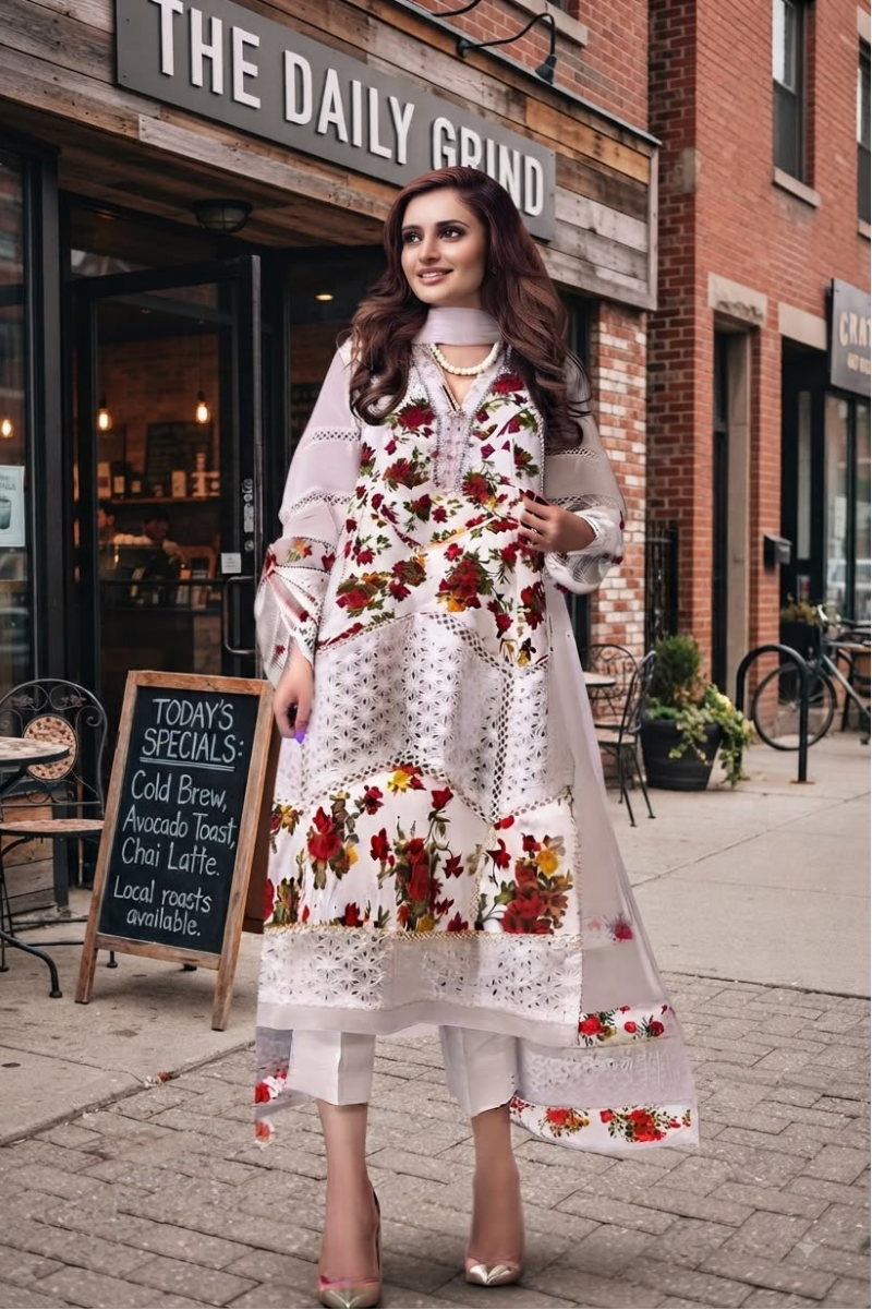 White Floral Lawn Embroidered Ready-to-Wear 3 Piece Suit