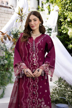 Deep Plum Berry & Silver: Embroidered Cotton Suit | Ready To Wear