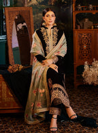 Deep Noir Black & Muted Gold: Embroidered Velvet Suit