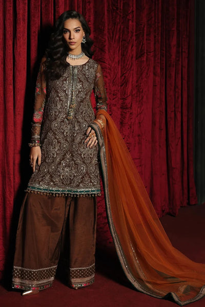 Amber Mocha Embroidered Chiffon 3-Piece – Ready to Wear