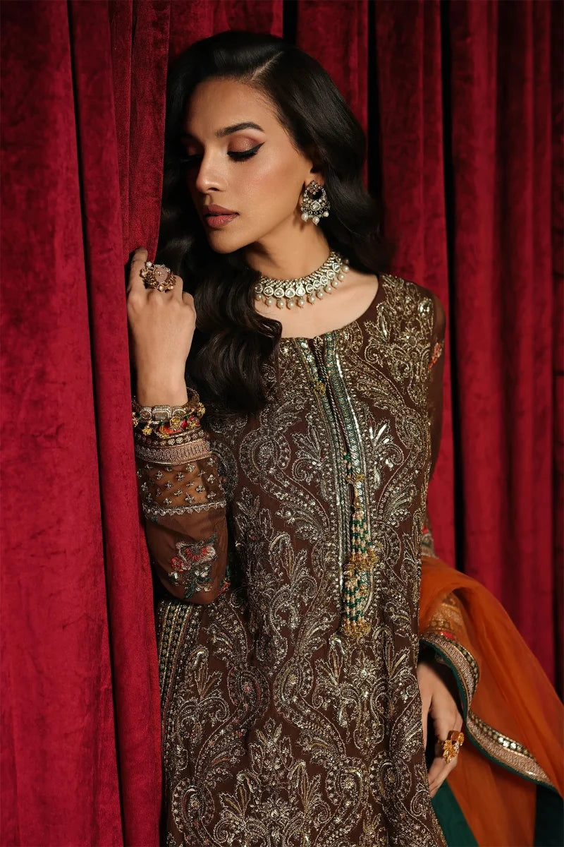 Amber Mocha Embroidered Chiffon 3-Piece – Ready to Wear