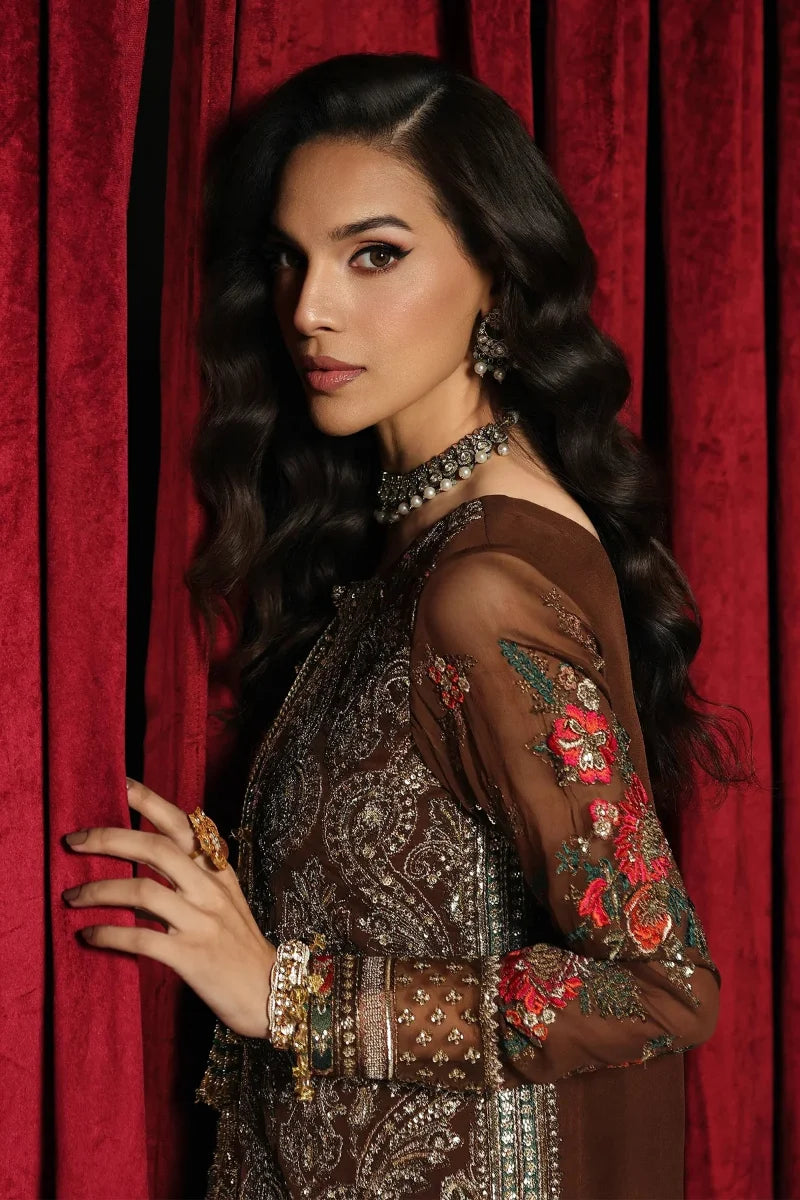 Amber Mocha Embroidered Chiffon 3-Piece – Ready to Wear