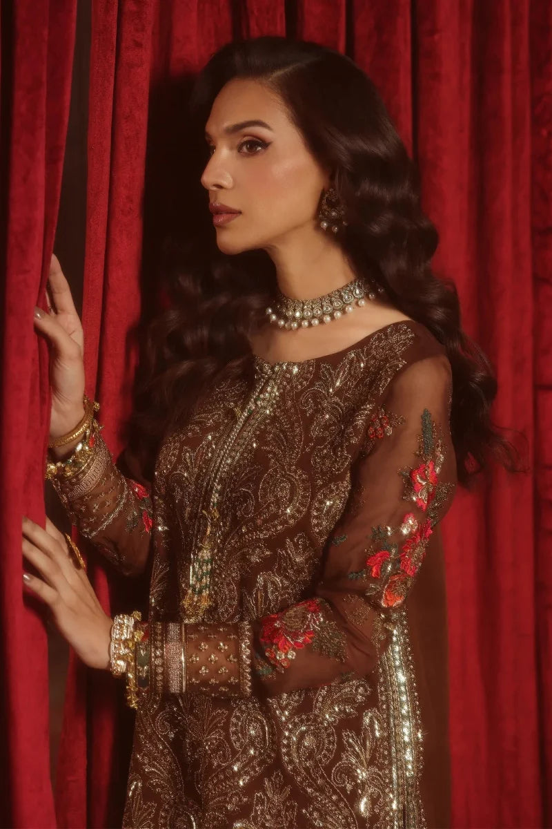 Amber Mocha Embroidered Chiffon 3-Piece – Ready to Wear