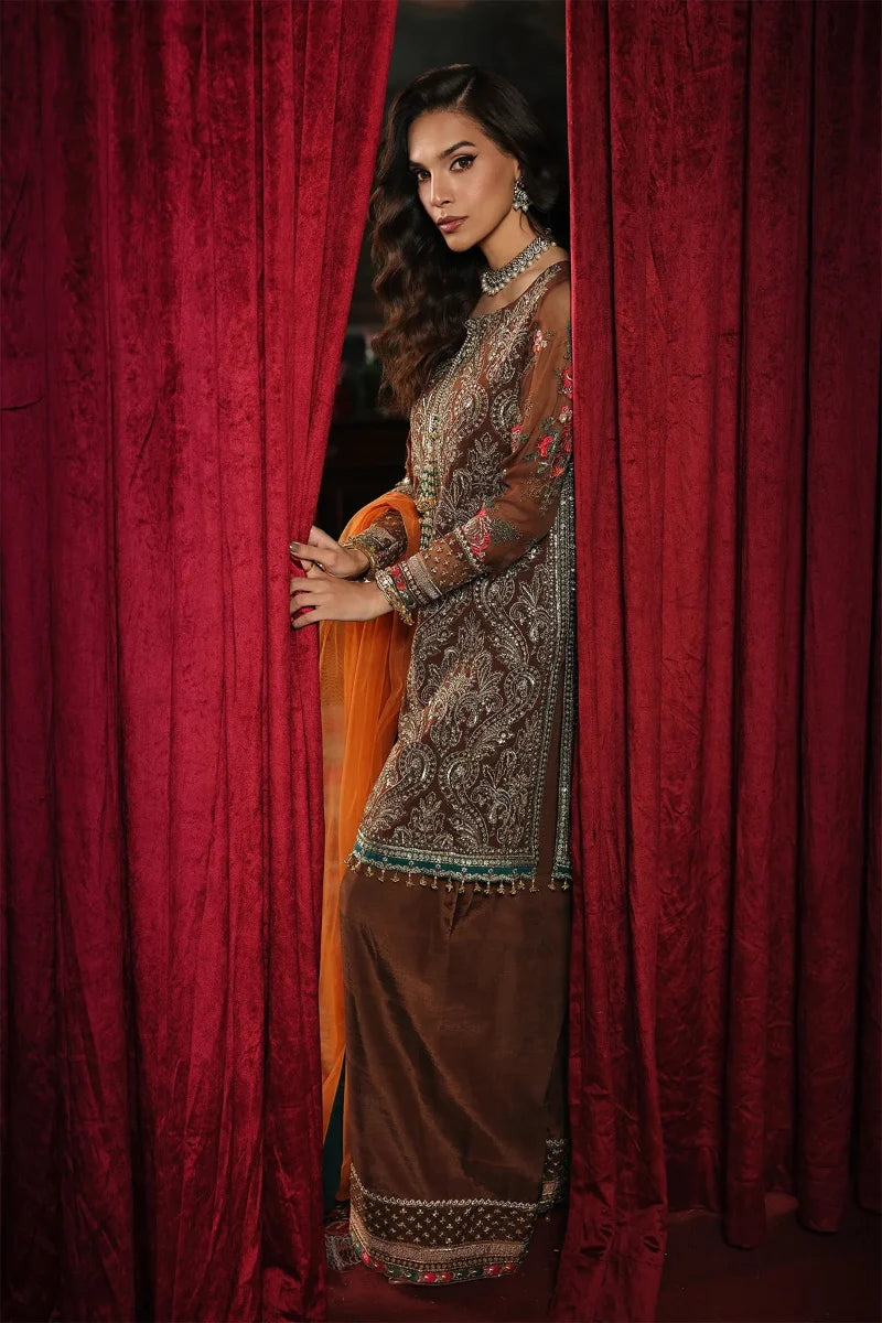 Amber Mocha Embroidered Chiffon 3-Piece – Ready to Wear