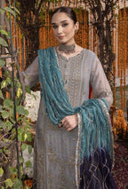 Steel Grey: Embroidered Chiffon Suit | Ready To Wear