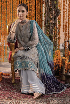 Steel Grey: Embroidered Chiffon Suit | Ready To Wear