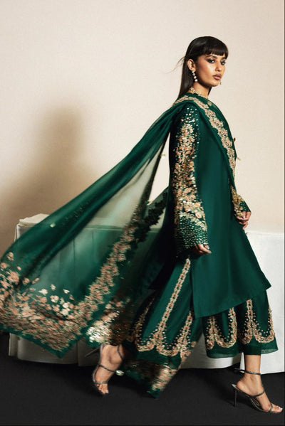 Emerald Mist Raw Silk Embroidered 3-Piece  Ready To Wear
