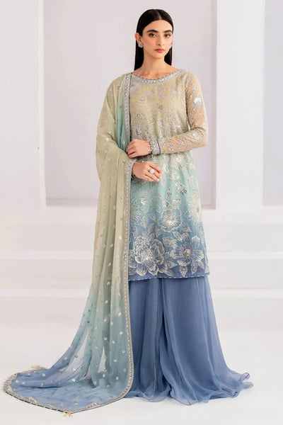 Ocean Mist – Blue-Grey Chiffon 3-Piece - Ready To Wear
