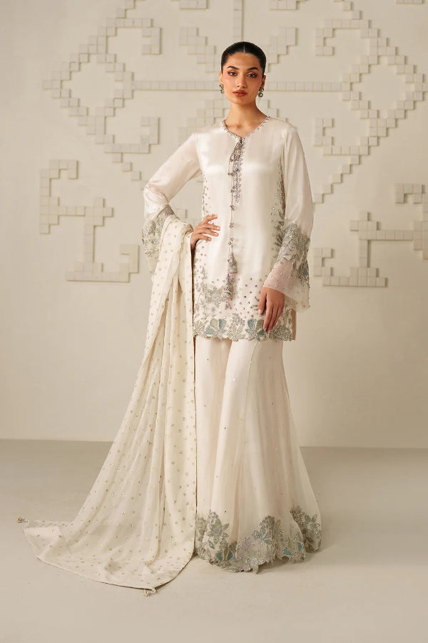 Moonlight Ivory: Embroidered Chiffon Suit