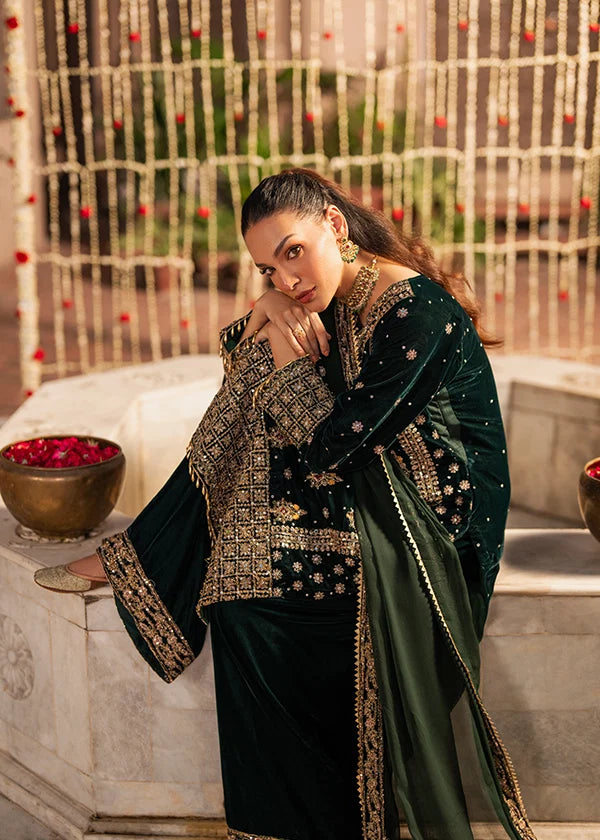 Emerald Green & Antique Gold: Embroidered Velvet Suit