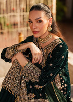 Emerald Green & Antique Gold: Embroidered Velvet Suit