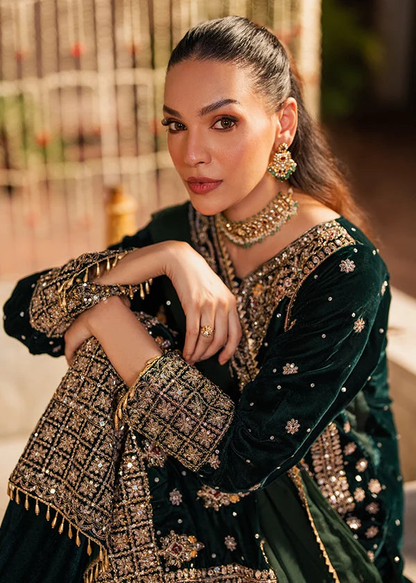 Emerald Green & Antique Gold: Embroidered Velvet Suit