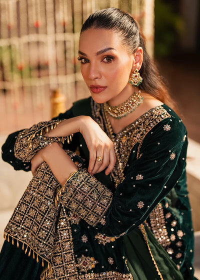 Emerald Green & Antique Gold: Embroidered Velvet Suit