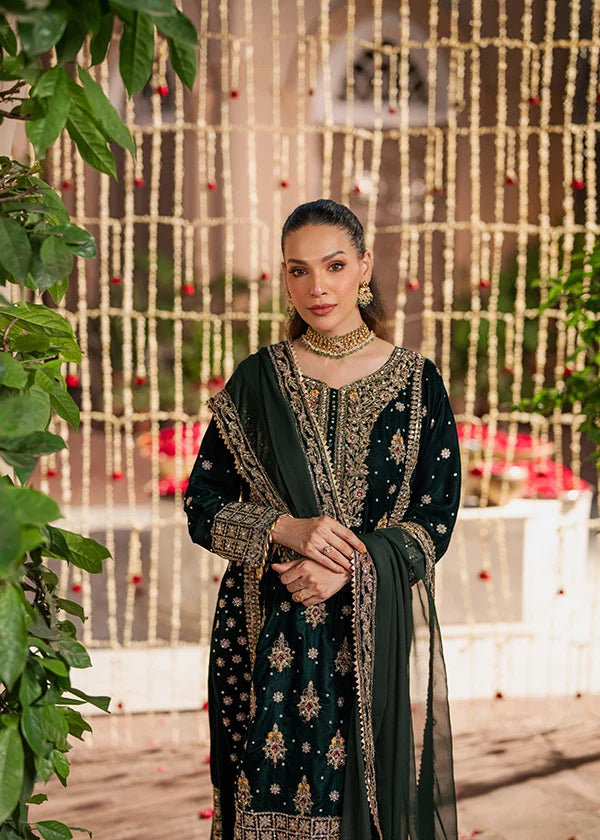 Emerald Green & Antique Gold: Embroidered Velvet Suit