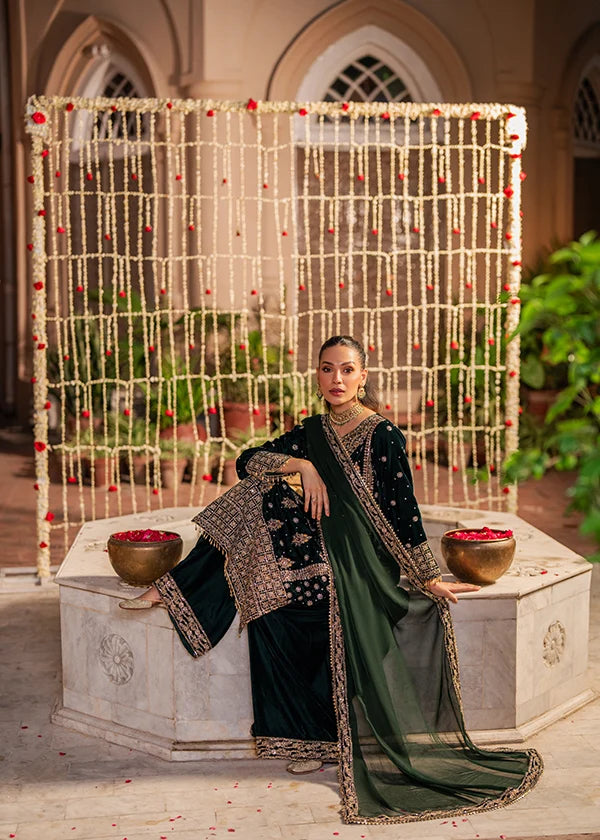 Emerald Green & Antique Gold: Embroidered Velvet Suit