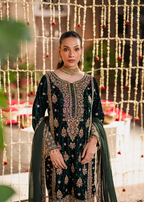 Emerald Green & Antique Gold: Embroidered Velvet Suit