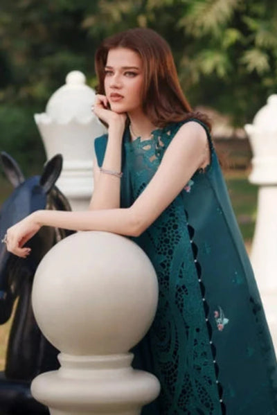 Bottle Green Luxury Heavy Embroidered Lawn 3-Piece Ready-to-Wear