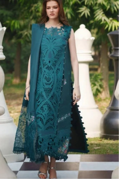Bottle Green Luxury Heavy Embroidered Lawn 3-Piece Ready-to-Wear