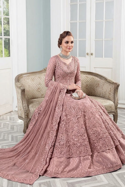 Dusty Mauve Pink: Net Heavy Bridal Gown Suit