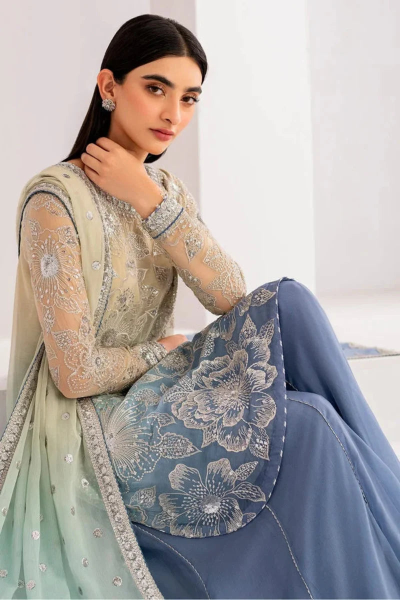 Ocean Mist – Blue-Grey Chiffon 3-Piece - Ready To Wear