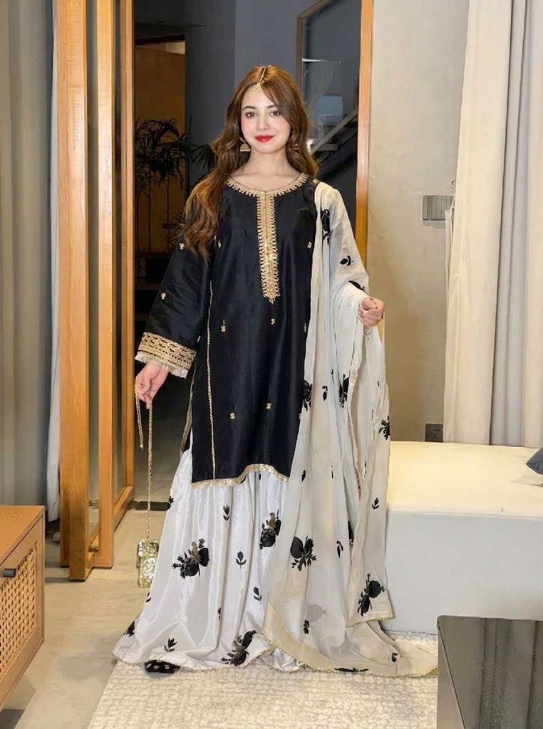 03-Piece Embroidered Shamoz Silk Suit