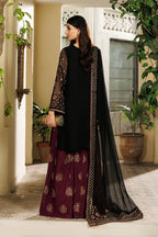 Midnight Black & Deep Plum: Embroidered Chiffon Suit