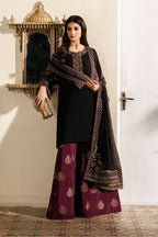 Midnight Black & Deep Plum: Embroidered Chiffon Suit