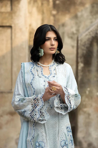 Crisp Ice Blue & White Cutwork Embroidered Chiffon Suit