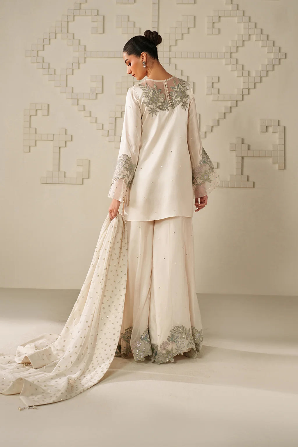 Moonlight Ivory: Embroidered Chiffon Suit