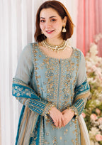 Pastel Ice Blue: Embroidered Chiffon Suit | Ready To Wear