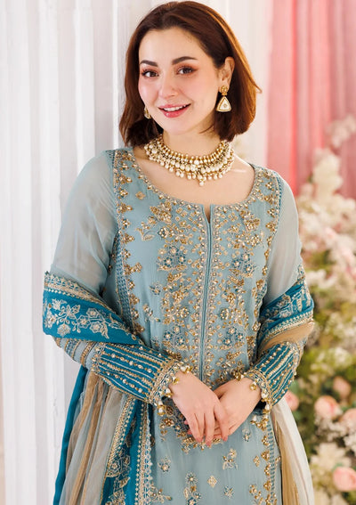 Pastel Ice Blue: Embroidered Chiffon Suit | Ready To Wear