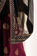 Midnight Black & Deep Plum: Embroidered Chiffon Suit