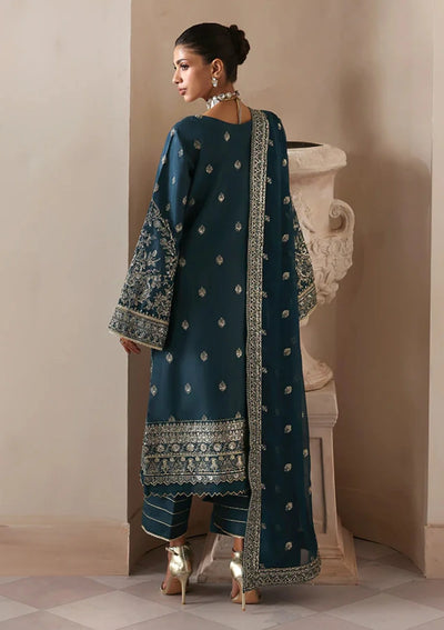 Deep Midnight Teal & Gold: Embroidered Chiffon Suit