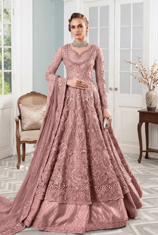 Dusty Mauve Pink: Net Heavy Bridal Gown Suit