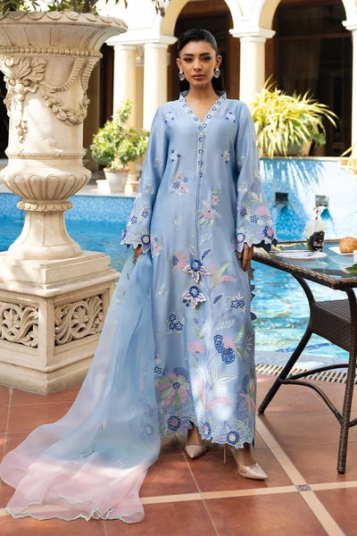 Sky Blue & Pastel Accent: Embroidered Silk Suit | Ready To Wear