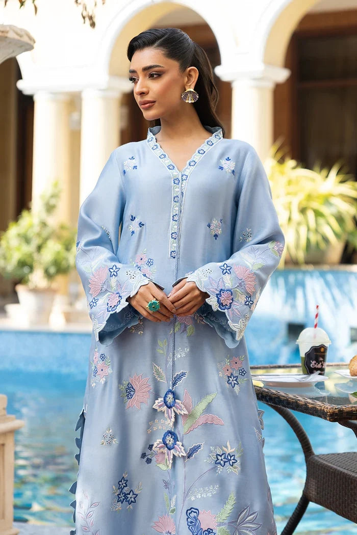 Sky Blue & Pastel Accent: Embroidered Silk Suit | Ready To Wear