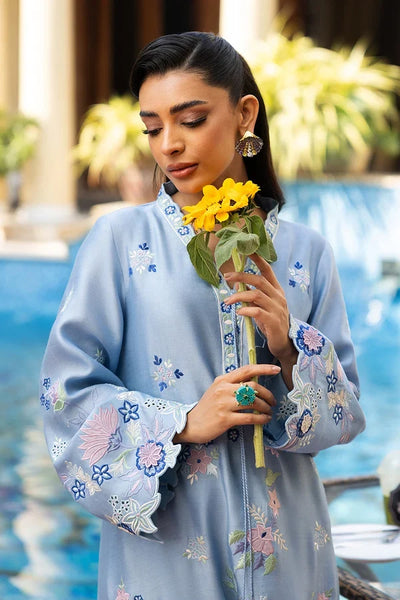 Sky Blue & Pastel Accent: Embroidered Silk Suit | Ready To Wear