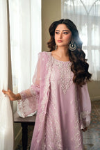 Pastel Lavender & Soft White: Embroidered Chiffon Suit