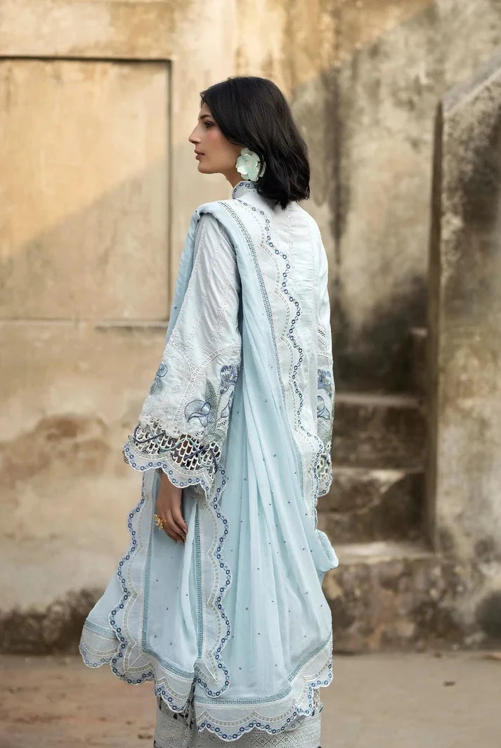 Crisp Ice Blue & White Cutwork Embroidered Chiffon Suit