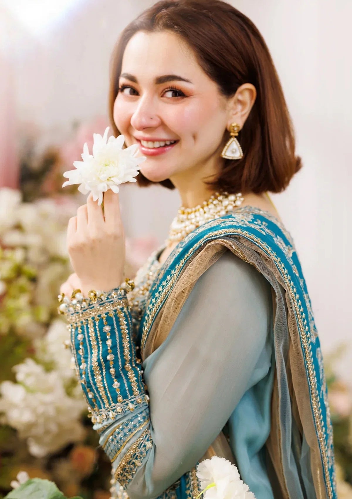 Pastel Ice Blue: Embroidered Chiffon Suit | Ready To Wear