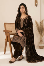 Deep Chocolate Brown & Antique: Embroidered Velvet Suit