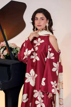 Regal Maroon Silk 3-Piece Luxury Ready-to-Wear Ensemble