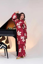 Regal Maroon Silk 3-Piece Luxury Ready-to-Wear Ensemble