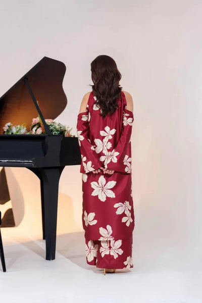 Regal Maroon Silk 3-Piece Luxury Ready-to-Wear Ensemble