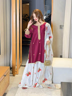 03-Piece Embroidered Shamoz Silk Suit