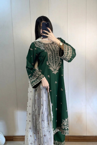 03-Piece Chiffon Suit With Embroidery