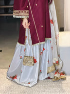 03-Piece Embroidered Shamoz Silk Suit