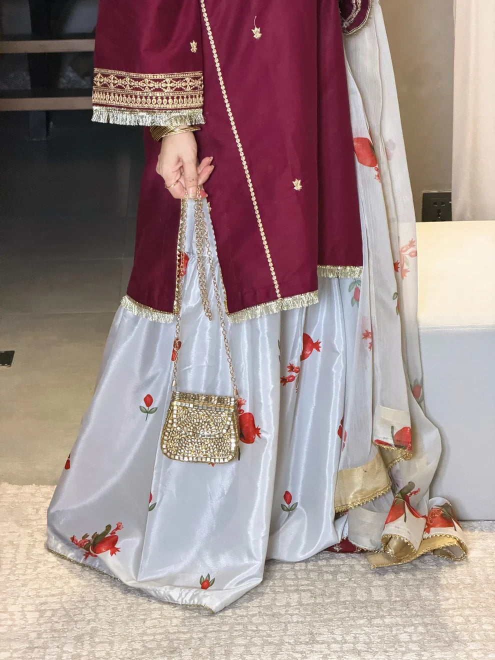 03-Piece Embroidered Shamoz Silk Suit