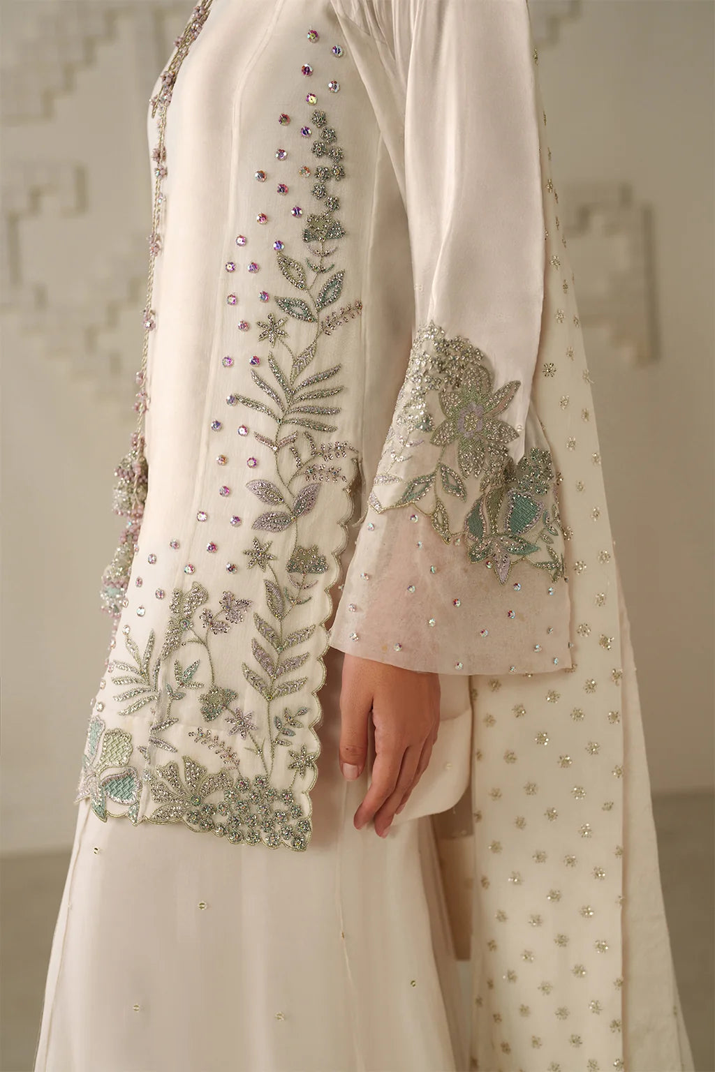 Moonlight Ivory: Embroidered Chiffon Suit